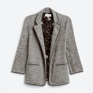 Skies Are Blue Grey Textured Open Blazer with Black Lined Interior